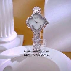 Đồng Hồ Nữ Van Cleef & Arpels Alhambra Silver Đính Đá Dáng Lắc Tay 27mm