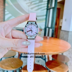 Đồng Hồ Nữ Hublot Classic Fusion Đính Đá, Khảm Trai, Lịch Ngày Dây Silicone Hồng Silver 30mm