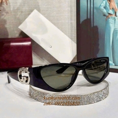 Kính Mát Nữ Gucci Fom Bầu Dục Gọng Nhựa Đen Chống Tia UV 1