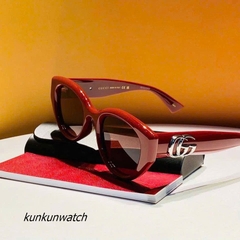 Kính Mát Nữ Gucci Fom Tròn Gọng Nhựa Đỏ Chống Tia UV 1