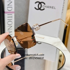 Kính Mát Nữ Gucci GC1326 Fom Vuông Mắt Trà Gọng Kim Loại Chống Tia UV