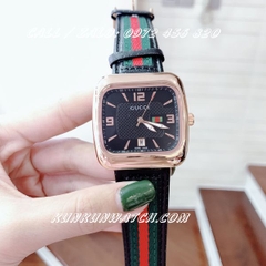 Đồng Hồ Nam Gucci GCD034 - Dây Da Đen Phối Sọc ( Mặt Đen Vỏ Vàng Hồng) - 38mm