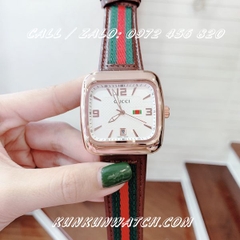 Đồng Hồ Nam Gucci GCD042 - Dây Da Nâu Phối Sọc ( Mặt Trắng Vỏ Vàng Hồng) - 38mm