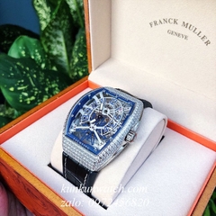 Đồng Hồ Nam Franck Muller Geneve V45 Automatic Lộ Cơ Đính Full Đá Dây Đen Silver 45mm x 54mm