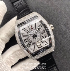 Đồng Hồ Nam Franck Muller Geneve V45 Automatic Đính Full Đá Dây Đen Silver 45mm x 54mm