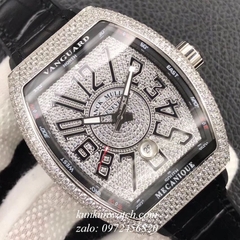 Đồng Hồ Nam Franck Muller Geneve V45 Automatic Đính Full Đá Dây Đen Silver 45mm x 54mm