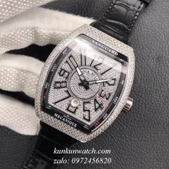 Đồng Hồ Nam Franck Muller Geneve V45 Automatic Đính Full Đá Dây Đen Silver 45mm x 54mm