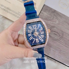 Đồng Hồ Nam Franck Muller Geneve V45 Automatic Đính Viền Pha Lê Tâm Họa Tiết Tia Tròn Dây Xanh Gold 45mm x 54mm 1