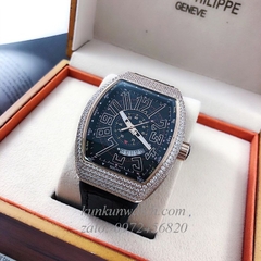 Đồng Hồ Nam Franck Muller Geneve V45 Automatic Mặt Viền Đá Lịch Ngày Phá Cách Dây Đen 45mm x 54mm