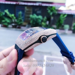 Đồng Hồ Nam Franck Muller Geneve V45 Automatic Mặt Viền Đá Lịch Ngày Phá Cách Dây Xanh 45mm x 54mm