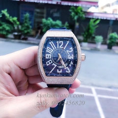 Đồng Hồ Nam Franck Muller Geneve V45 Automatic Mặt Viền Đá Lịch Ngày Phá Cách Dây Xanh 45mm x 54mm