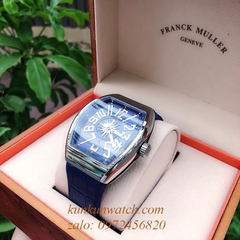 Đồng Hồ Nam Franck Muller Geneve V45 Automatic Tâm Họa Tiết Tia Tròn Dây Xanh Silver 45mm x 54mm