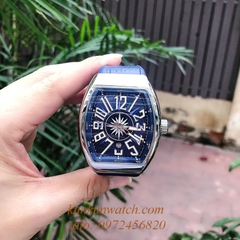 Đồng Hồ Nam Franck Muller Geneve V45 Automatic Tâm Họa Tiết Tia Tròn Dây Xanh Silver 45mm x 54mm