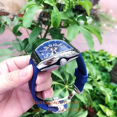 Đồng Hồ Nam Franck Muller Geneve V45 Automatic Tâm Họa Tiết Tia Tròn Dây Xanh Silver 45mm x 54mm