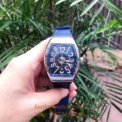 Đồng Hồ Nam Franck Muller Geneve V45 Automatic Tâm Họa Tiết Tia Tròn Dây Xanh Silver 45mm x 54mm