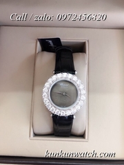 Đồng Hồ Nữ Chopard CPND064 Đính Hạt Chấu - Dây Da Đen Mặt Đen Vỏ Bạc - 32mm