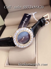 Đồng Hồ Nữ Chopard CPND065 Đính Hạt Chấu - Dây Da Đen Mặt Đen Vỏ Vàng - 32mm