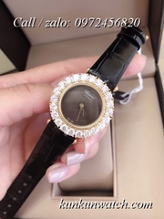 Đồng Hồ Nữ Chopard CPND065 Đính Hạt Chấu - Dây Da Đen Mặt Đen Vỏ Vàng - 32mm