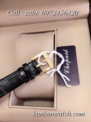 Đồng Hồ Nữ Chopard CPND065 Đính Hạt Chấu - Dây Da Đen Mặt Đen Vỏ Vàng - 32mm