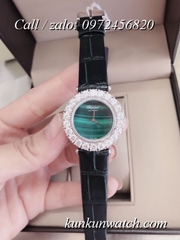 Đồng Hồ Nữ Chopard CPND066 Đính Hạt Chấu - Dây Da Đen Mặt Xanh Lá Vỏ Bạc - 32mm