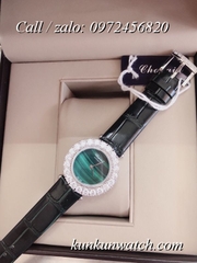 Đồng Hồ Nữ Chopard CPND066 Đính Hạt Chấu - Dây Da Đen Mặt Xanh Lá Vỏ Bạc - 32mm