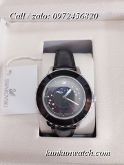 Đồng Hồ Nữ Swarovski Octea Lux Moon - Dây Đen Vỏ Bạc - 38mm