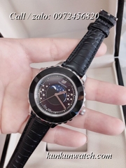 Đồng Hồ Nữ Swarovski Octea Lux Moon - Dây Đen Vỏ Bạc - 38mm