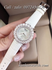 Đồng Hồ Nữ Chopard CPND061 Đính Hạt Chấu - Dây Da Trắng Vỏ Bạc - 32mm