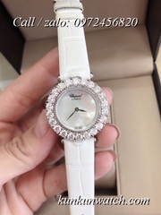 Đồng Hồ Nữ Chopard CPND061 Đính Hạt Chấu - Dây Da Trắng Vỏ Bạc - 32mm