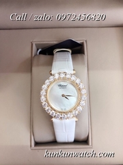 Đồng Hồ Nữ Chopard CPND062 Đính Hạt Chấu - Dây Da Trắng Vỏ Vàng - 32mm