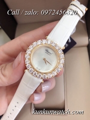 Đồng Hồ Nữ Chopard CPND062 Đính Hạt Chấu - Dây Da Trắng Vỏ Vàng - 32mm