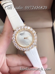 Đồng Hồ Nữ Chopard CPND062 Đính Hạt Chấu - Dây Da Trắng Vỏ Vàng - 32mm