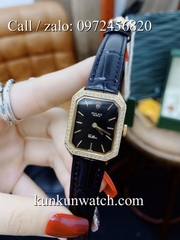 Đồng Hồ Nữ Rolex RLND032 - Dây Da Đen Mặt Đen - 18 x 26mm