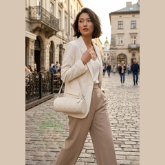 Túi dây kéo xéo màu trắng kem