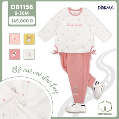 Bộ cài vai dài tay bé gái Dokma DB1156 trắng hồng