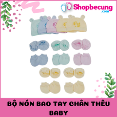 BỘ NÓN BAO TAY CHÂN THÊU BABY