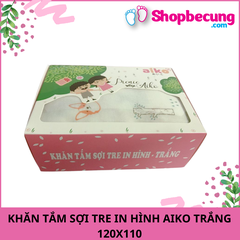 KHĂN TẮM SỢI TRE IN HÌNH AIKO TRẮNG 120X110