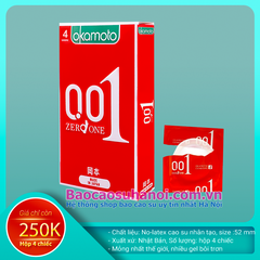 Bao Cao Su Okamoto 0.01mm Zero One Hộp 4 Chiếc Mỏng Nhất Thế Giới