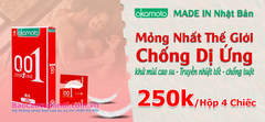 Bao Cao Su Okamoto 0.01mm Zero One Hộp 4 Chiếc Mỏng Nhất Thế Giới