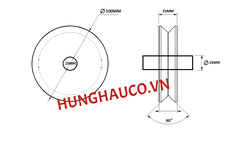 bánh xe ray V 100mm, không bạc đạn - lổ trục 25mm