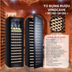 Tủ ướp rượu vang VINOCAVE 108 chai 280A giá gỗ.