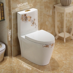 KA0355 - Bồn cầu liền khối sứ nung tráng men nano hoa văn trắng vàng cao cấp