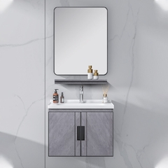 TC2072 - Tủ chậu nhựa PVC, mặt chậu sứ liền khối âm, gương viền thép đen, kích thước: 48x60cm
