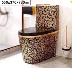 KA702 -  Bồn cầu liền khối sứ nung tráng men nano hoa văn trắng vàng cao cấp