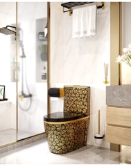 KA702 -  Bồn cầu liền khối sứ nung tráng men nano hoa văn trắng vàng cao cấp