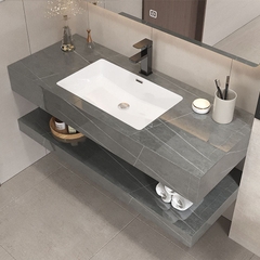 BD1022 - Bàn đá đôi chống xước, bề mặt bóng kết hợp chậu liền mép(Chưa bao gồm vòi và gương)