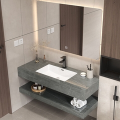 BD1022 - Bàn đá đôi chống xước, bề mặt bóng kết hợp chậu liền mép(Chưa bao gồm vòi và gương)