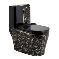 KA606 - Bồn cầu liền khối sứ nung tráng men nano đen vàng cao cấp
