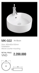 CHẬU LAVABO ĐẶT BÀN MK 022