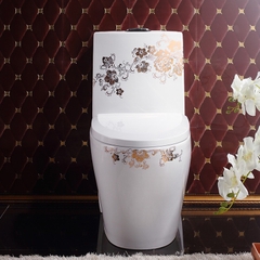 KA0355 - Bồn cầu liền khối sứ nung tráng men nano hoa văn trắng vàng cao cấp